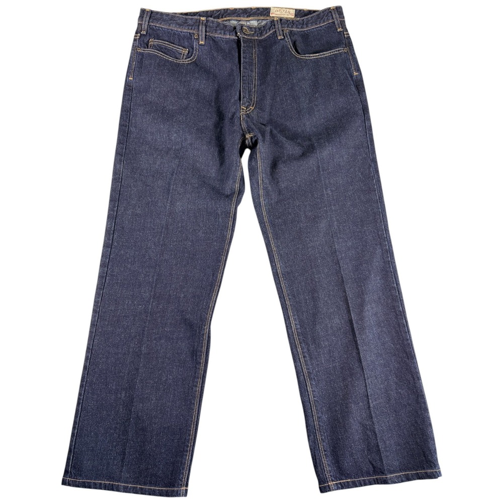 Orvis Straight Jeans Mens W38 Blue Denim Five Pocket Dark Wash Rugged Heritage